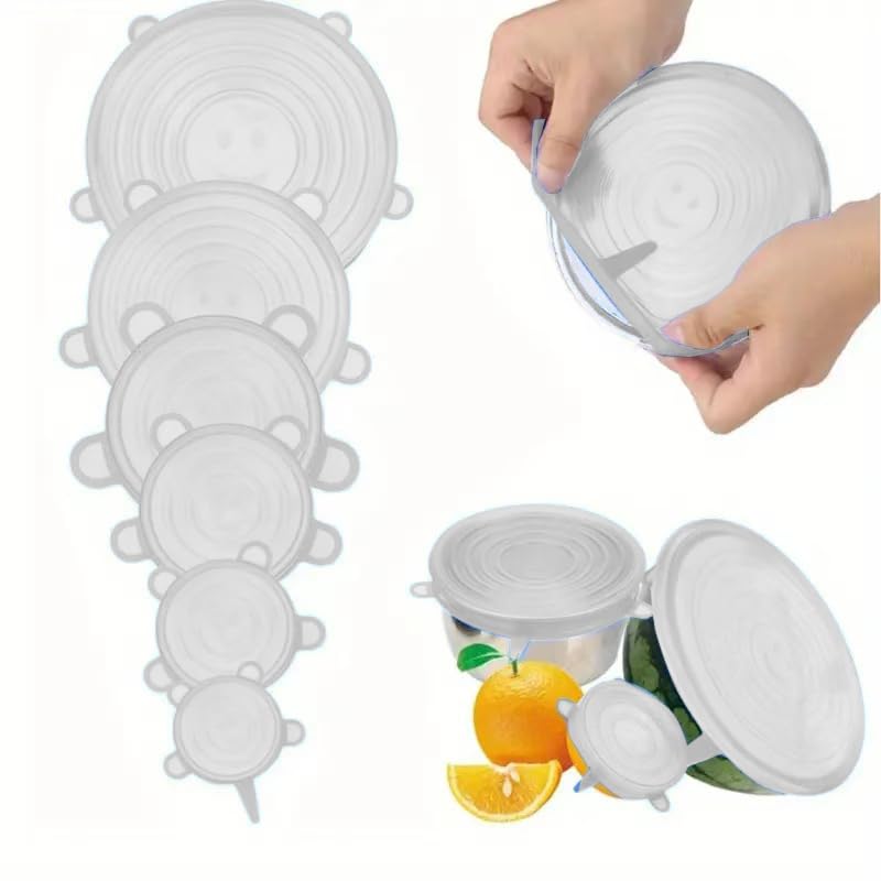Silicone Food Storage Lids Set Pink 6 Sizes from 2.36 to 7.68 Inches Reusable Stretch Container Covers Airtight Bowl Covers (white)
