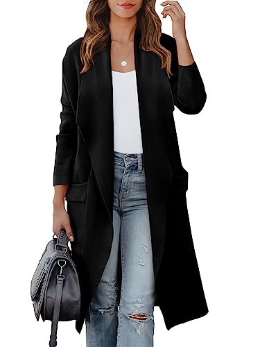 ANRABESS Women's Long Cardigan Sweater 2025 Fall Fashion Casual Oversized Knit Open Front Coatigan Jacket Coat Outfits Black Large