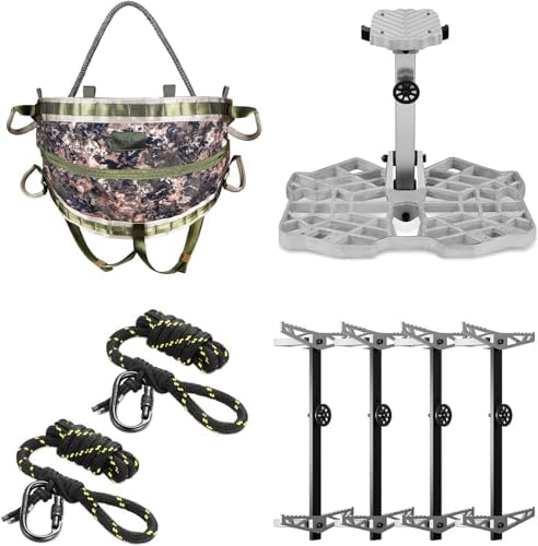 UIIHUNT Full Mobile Tree Saddle Hunting System Kit - Includes 16"x12" Saddle Hunting Platform, Gen1 Hunting Saddle, Climbing Sticks, Bridge, Tether and Lineman
