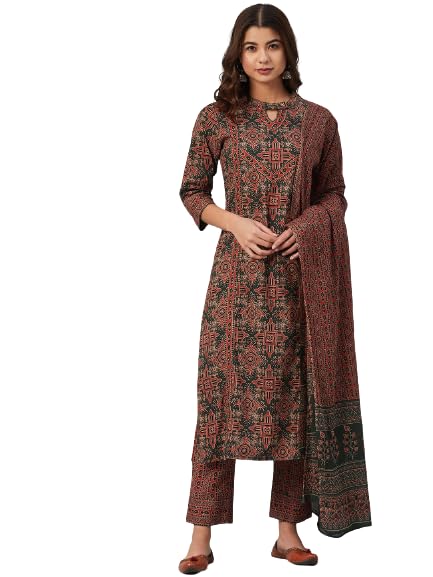Yuris Women Rust Ethnic Motifs Printed Layered Pure Cotton Kurta ...