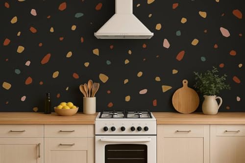 Image of KBR Self-Adhesive 3D PVC Wall Sticker - Waterproof & Oil-Resistant Kitchen Backsplash Wallpaper, Decorative Wall Covering for Home, Hotel, Bedroom, Living Room & Cafe (Black, 60cm x 200cm, 1 Piece)