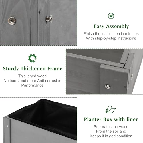 Image of SoliWood Set of 2 Raised Garden Bed with Legs, 31x16x31'', Outdoor Wood Elevated Planter Box, Grey Cedar, Thick Legs, w /Liner