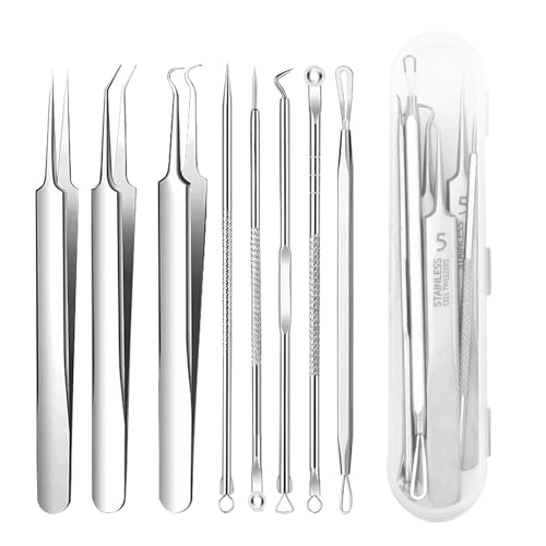 BOBOPACK Kit Profesional de 8 Piezas para Eliminar Puntos Negros y Espinillas, Blackhead Remover Profesional, Accesorios para Extracción de Blackheads y Granos, Limpieza Facial Profunda