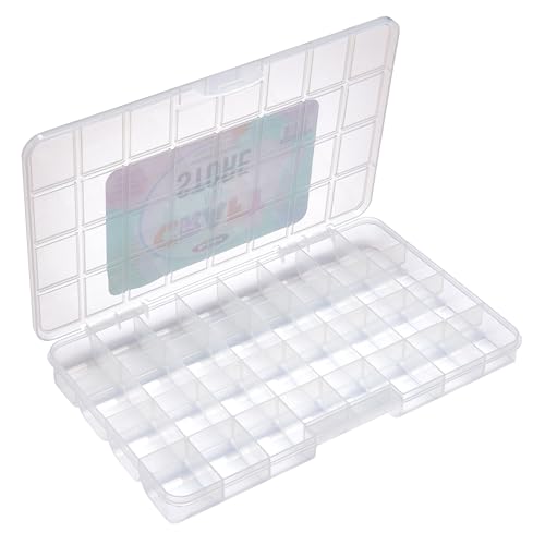 Image of RoseArt Transparent 32 Grid Plastic Storage Box with Fixed Dividers - Organization Container for Loose Beads, Washi Tapes, Jewelry Supplies, Fishing Tackle and More - Made in U.S.A.