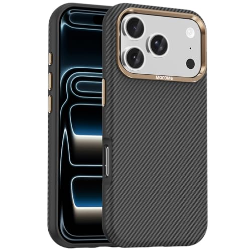Coque iPhone 17 Pro magnétique en cuir fibre de carbone noir et antichoc