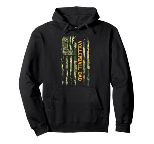 Vintage USA Camo Flag Proud Volleyball Dad Silhouette Funny Pullover Hoodie