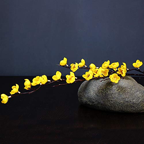 Charmly 5 Pcs Artificial Plum Blossom Fake Wintersweet Long Stem Plastic Flowers Home Hotel Office Wedding Party Garden Decor 27.5'' High Yellow #TOP5