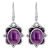 Natural Amethyst Earrings for Women – Purple Stone February Birthstone Handmade Dangle & Drop Earrings – Vintage Style Statement Fashion Jewelry – Valentine's Day Gift for Her