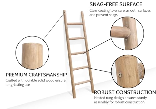 Fuin 57In Wood Blanket Ladder Living Room Decorative Wall Leaning Farmhouse Quilt Display Holder Rustic Wooden Towel Rack For Bathroom thumb #2