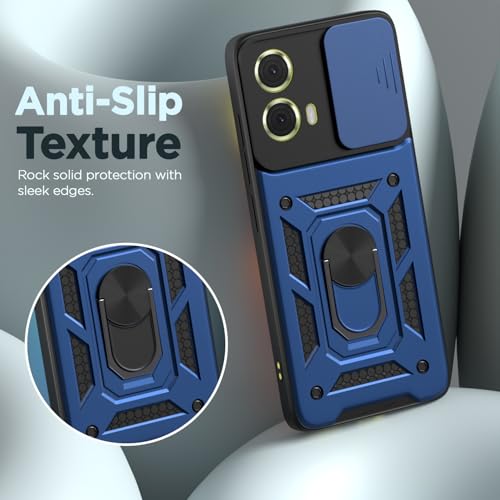 Image of Pikkme D10 Tough Armor Bumper Case | 360 Protection Case | Sliding Camera Shield Cover & Ring Holder Stand Back Cover for Moto G85 5G (Blue)