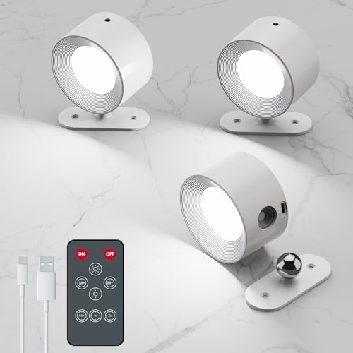Coollamp LED Wall Light, 3Pack Wall Lamp with Remote Control 3 Color Modes 3 Brightness Levels 360°Rotate Magnetic, Battery Operated Wall Lights for Living Room Bedroom Reading
