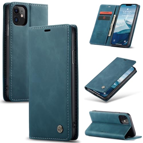 Cracedily Funda para iPhone 11 Case, Carcasa Protectora Antigolpes Case, Soporte Plegable, Ranura para Tarjeta, Cover Cuero PU Carcasa iPhone 11, Azul Verde