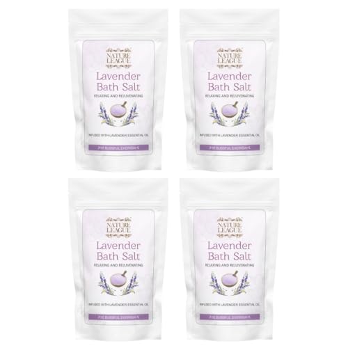 Image of Lavender Bath Salt Soak with Natural Essential Oils, Calming Aromatherapy for Stress Relief, Muscle Relaxation & Skin Revitalization, Luxury Spa-Like Experience, Paraben & Cruelty Free, 250g (Pack of 4)