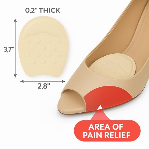 Image of Insert Shoes for Women - 2 Pairs Cushions for Ball of Foot & Heel Inserts- Non-Slip Beige Inserts for Pain Relief - Ideal for Sneakers, Work Shoes, Flats & High Heels