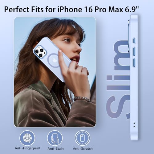 Image of YINLAI for iPhone 16 Pro Max Case 6.9-inch,Magnetic Compatible with MagSafe, Slim Matte Anti-Fingerprint, Shockproof Full Body Military Grade Protection for iPhone 16 Pro Max Cover, Light Blue