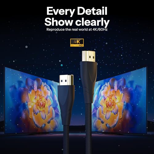 Image of Basesailor 2.1 Braided 1.5M (4.9ft), 8K@60Hz & 4K@120Hz Ultra High Speed HDMI to HDMI Cable, 48Gbps HDR eARC Dolby Vision, Braided HDMI Cable Type C USB Connector for Monitor, TV, PS5, Xbox