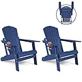Mguio Folding Adirondack Chairs Set of 2, Wide Backrest Weather Resistant HDPE Fire Pit Chairs with Cup Holder for Outdoor