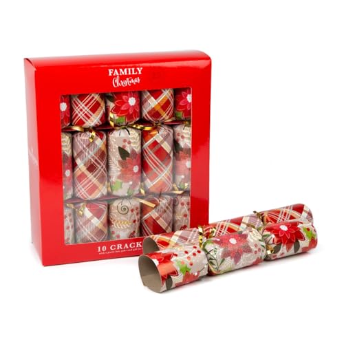 Classic Christmas Family Party Crackers for loved ones | Birthday Party Crackers | Luxury Christmas Party Crackers | 10 x 12 (TARTAN AND POINSETTIA)