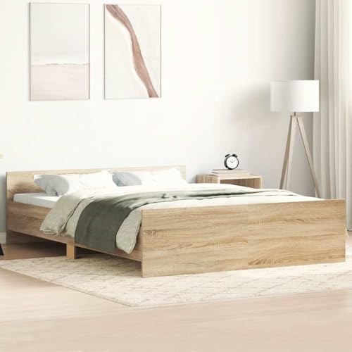 vidaXL Bettgestell, Bettrahmen mit Lattenrost, Bett Gästebett mit Kopfteil Fußteil, Metallbett Doppelbett Schlafzimmerbett, Sonoma-Eiche 140x200cm