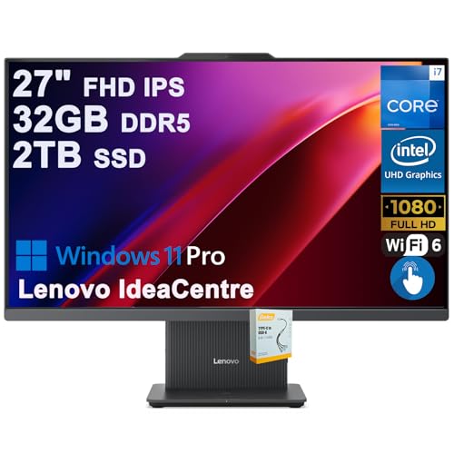 Image of Lenovo IdeaCentre AIO Desktop | 27 inch FHD IPS Touchscreen (99% sRGB) | Intel 10-core i7-13620H (>Ultra 9 185H) | 32GB DDR5 2TB SSD | Type-C Harman Speaker Wi-Fi6 5MP Camera Win11Pro w /DLCA Accessory
