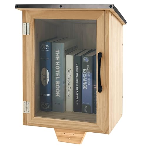 JIZK Pequeña caja de biblioteca para exteriores, resistente al agua, de madera, pequeña biblioteca gratuita para barrios, comunidades y escuelas, para compartir libros, periódicos y aperitivos.