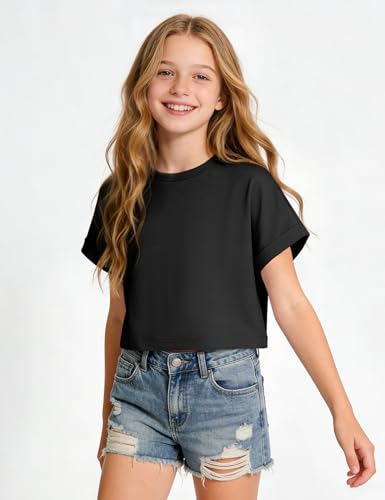 Image of Girls Crop Tops Short Sleeve T-Shirts for Girl Crew-Neck Basic Tee Size 7-14 Years