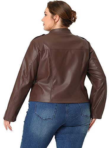 Agnes Orinda Plus Size Jacket for Women Faux Leather Moto Biker Coats Zip Up Halloween Jackets4