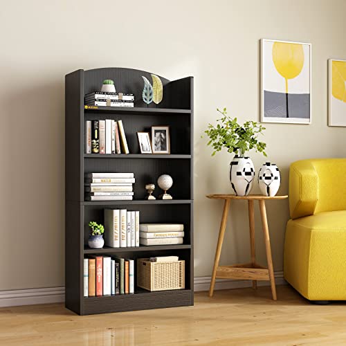 Min Win 47.24" Tall Bookcase And Bookshelf, Open Shelf Wood Bookcase With 5-Tier Storage Shelves,Bookshelves Standing Display Shelf Units For Home Office, Living Room, Bedroom, Kitchen，Black Walnut #TOP10