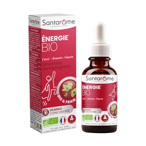 Santarome - Énergie Bio - Macérat de Bourgeons Frais - Cassis, Romarin, Séquoia - Gemmo Concentrée - Complément Alimentaire Bio - Fatigue intense, manque d'énergie - 30 ml - Fabriqué en France