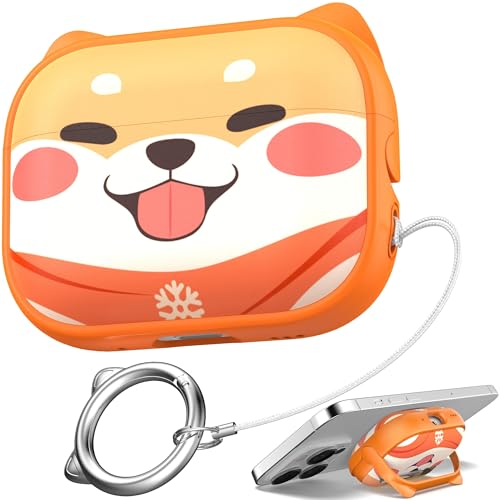 Image of for AirPods Pro 2 Case with Cleaning Kit, Cute Cat Ear Print Design & Cute Buckle for Girls, Phone Holder & Top Safe Lock Buckle Design for AirPods Pro 2nd /1st Gen case, Orange Dog