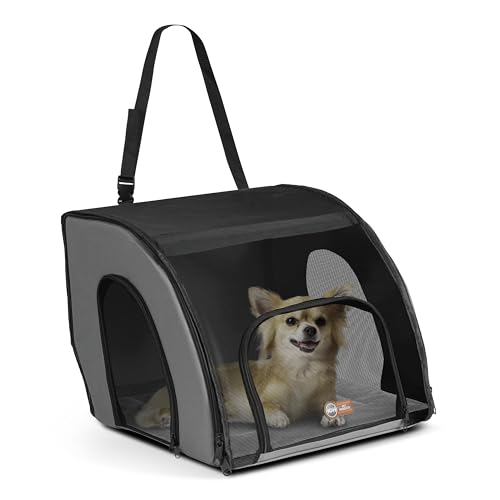 K&H Pet Products Enclosed Dog Cat Car Seat, Travel Safety Carrier for Pets, Dog Travel Car Seat, Soft-Sided Covered Cat Carrier, Washable Pad, Multiple Entrances, Mesh Windows - Small 17 X 16 X 15in