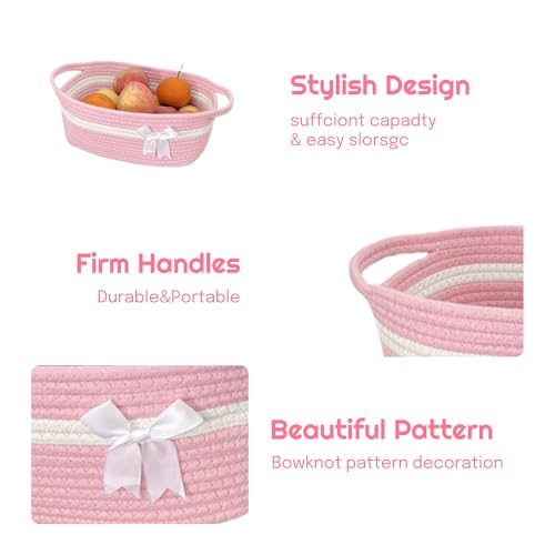 Image of Allaugh Pink Baskets for Gifts Empty: Graduation Gift Baskets with Ribbons and Handles - 12 inchX 8 inch X 5.5 inch Cellophane Wrap Rope Cotton Bow Woven Basket - Cute Large Bags for Teacher from Girl Students