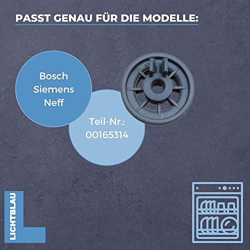 Lichtblau 4er Set Korbrollen mit Rollenhalter 00611475 I Ersatzrollen für Spülmaschinenkorb 4X Unterkorb I passend für u.a. Geschirrspüler von Bosch Siemens Küpperbusch 436718