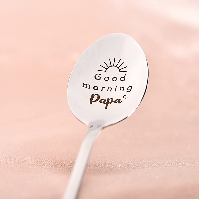 Cucchiaio Regalo Inciso Per Papà O Nonno - 'Good Morning Papa' In Acciaio Inox - Regalo Per Compleanno O Festa Del Papà