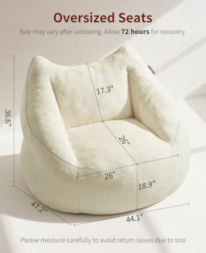 Image of Relefree Cafy Bean Bag Chair for Adults,Oversized Reading Chair with Armrests,Memory Foam Filling Comfy Chair,Giant Cozy Adult Bean Bag Chair,Large Lazy Living Room Chair for Bedroom,Cream White