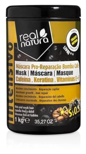 Real Natura Masque réparateur professionnel sans sel Bomba Café – 1 kg – Soin intensif pour cheveux abîmés