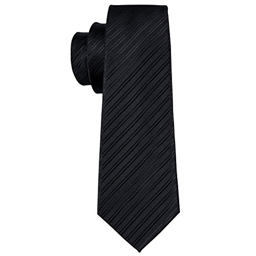 Image of Barry.Wang Solid Striped Tie for Men Silk Necktie Pocket Square Cufflinks Formal Wedding Party Business