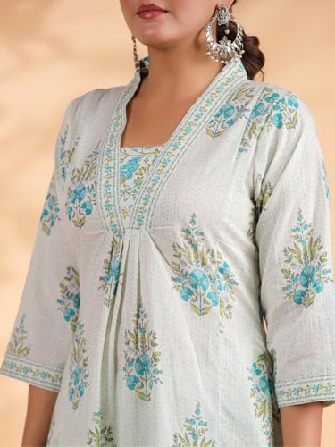 Image of Vbuyz Women Floral Print With Mirror Work Cotton Kurta Palazzo With Dupatta