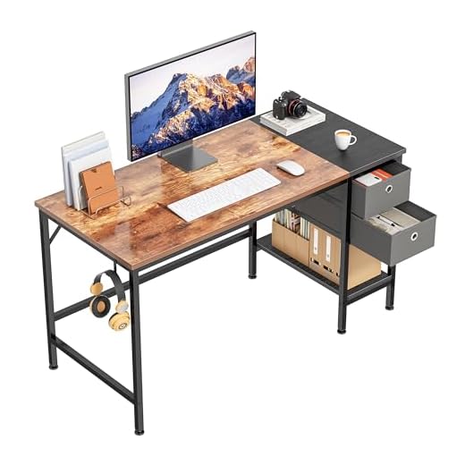 HOMIDEC Bureau d'ordinateur,Table avec tiroirs pour écriture et étude pour la Maison avec étagères de Rangement, postes de Travail pour Bureau à Domicile Chambre