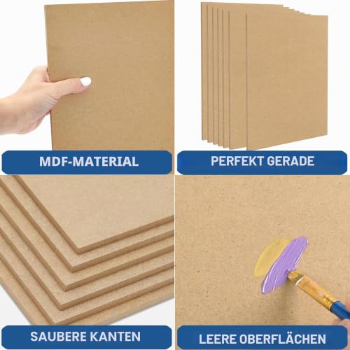 Acidea MDF-Holzplatte für Basteln, A3-2 mm dicke MDF-Platten, 42 x 30 cm, mitteldichte Faserplatte, unbehandeltes Holz, Masonitplatte, leere Hartfaserplatten, Spanplatten für Heimwerker, Malerei