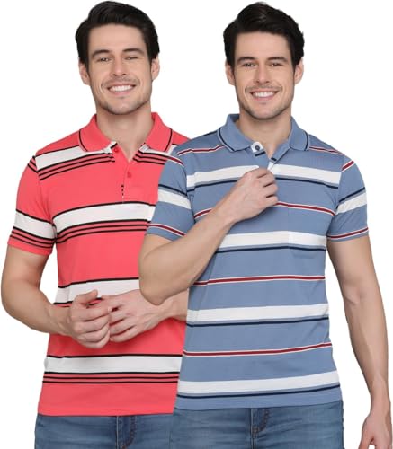 Image of INKKR Striped Men's Polo Neck T-Shirt Combo