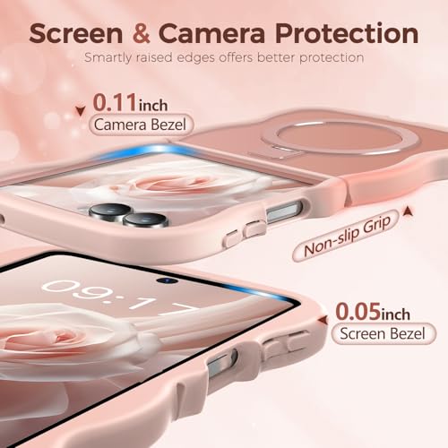 Image of Cute Wavy Magnetic Stand Case for Galaxy Z Flip 7 Fit for MagSafe, Pink