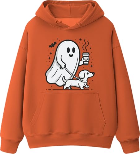 Funny Dachshund Ghost Halloween Dog Sweatshirt Ghost With Walking Dog Halloween Spooky Season Shirt Long Sleeve