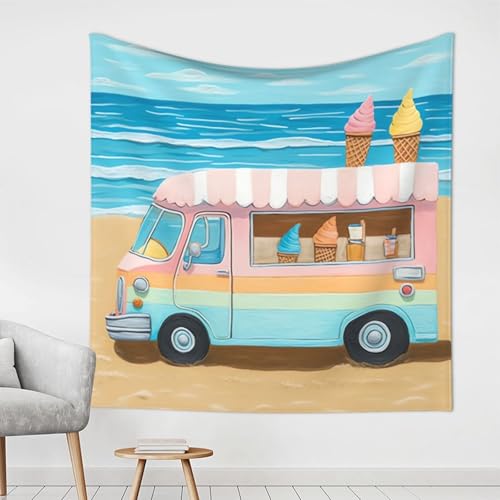 LHDGBWC Tapiz de verano para colgar en la pared, diseño de camión de helado, para dormitorio, decoración estética, 60 x 40 pulgadas, decoración de pared, pósteres, tapiz bohemio para sala de estar
