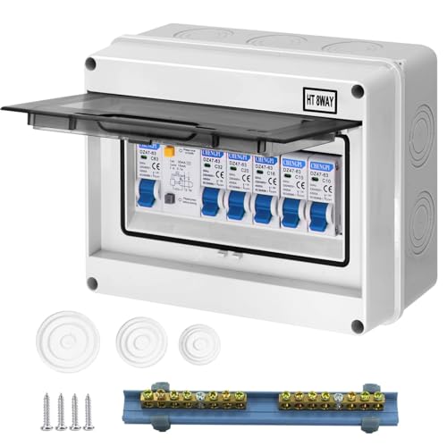 CHENGPI Boîte Coffret Electrique Etanche,Boîtier de Distribution avec Rangée de Cuivre,Disjoncteurs électriques 63A CA,Sectionneur 2x10A+16A+20A+32A CA...