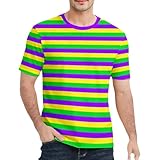 Karneval T-Shirt Herren - T Shirts Herren Kurzarm-T-Shirt mit farbigen Streifen lässiges Rundhals-Shirt weich atmungsaktiv bequem für den Alltag (Purple L)