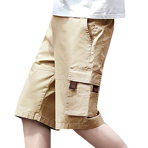 Pantalones cortos para correr para hombre, con bolsillo interior, para el teléfono, para entrenamiento, gimnasio, entrenamiento, caqui, Talla única