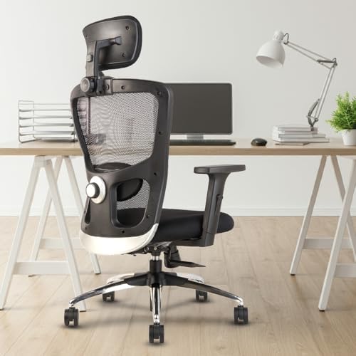 INNOWIN Jazz-Legend High-Back Office Chair Mesh Ergonomic Chair for Work from Home & Office with Multi-Tilt Lock Mechanism, 2-Dimensional Lumbar Support & Strong Metal Base (Black)| 3 Years Warranty