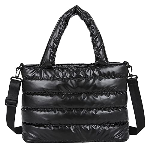 Bolsa tiracolo para mulheres, para escritório, acolchoada, bolsa de ombro, de algodão, acolchoada e acolchoada (preto)