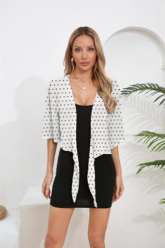 Image of TASAMO Women's 2026 Summer Lightweight Short Bolero Cardigan Shrug Sheer Tie Front Top 3 /4 Sleeve Jacket for Dress